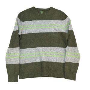 Express 100% Lambs Wool Green Grey Strip Men's‎ Sweater Size Medium
